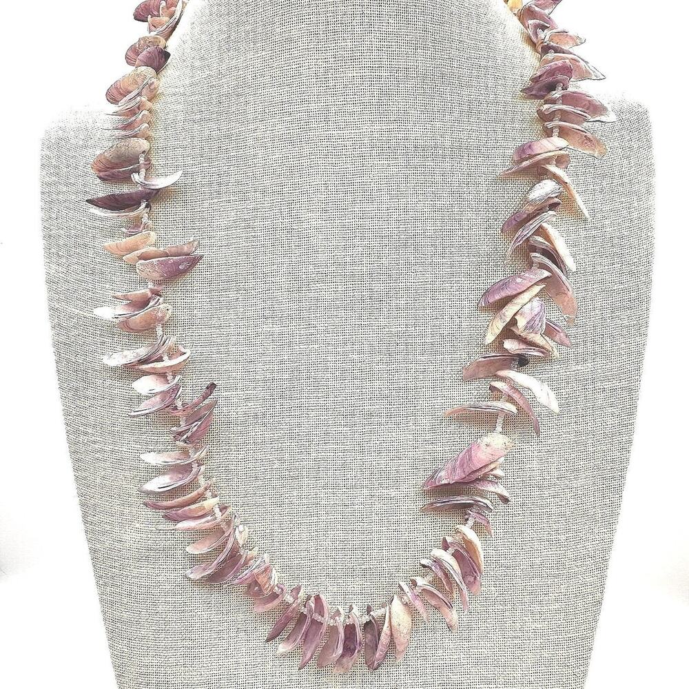 Vintage Y2K Purple Shell Necklace Set Boho Mother of Pearl Heishi Beaded Jewelry
